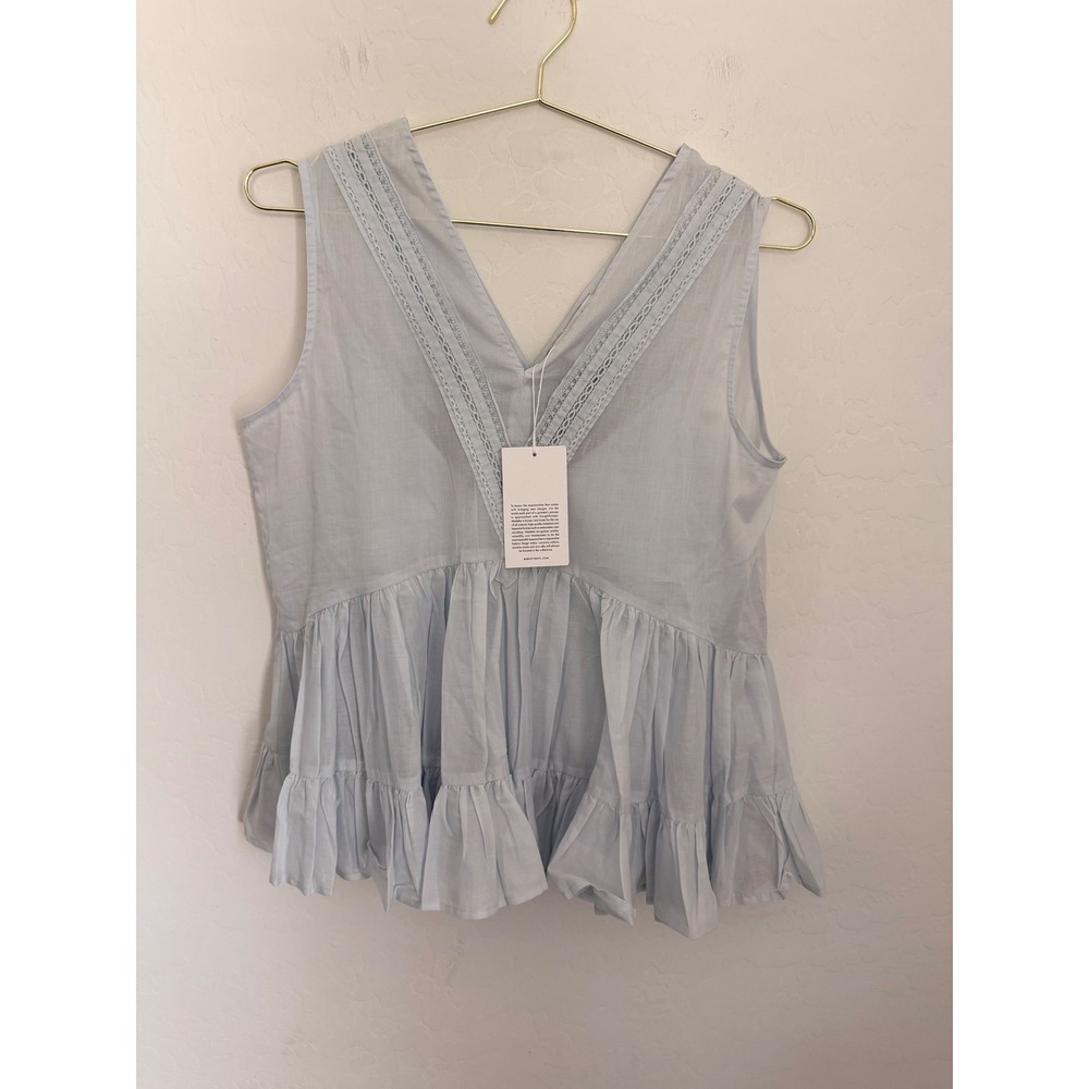 Merlette Senda Minimalist Old Money Coastal Top 100% Cotton Lace V-Neck Sz S NEW